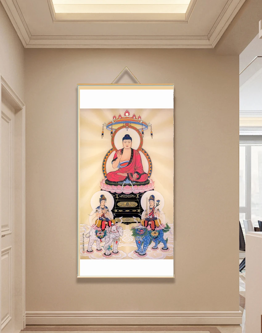 [200华严三圣]60x120cm现代简约挂轴装饰画办公室家居装饰画