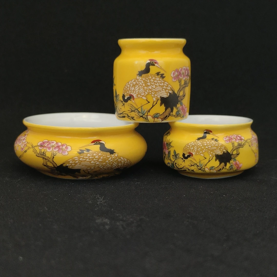 新品秀眼柳莺小型鸟陶瓷鸟碗三件套
