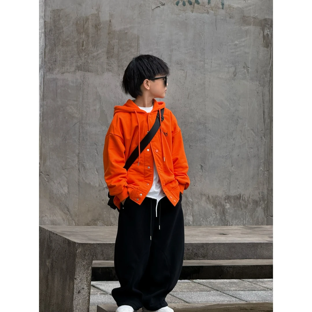 现货THE LUHAN【橘色卫衣】秋冬亲子装连帽童男童加绒卫衣外套24651