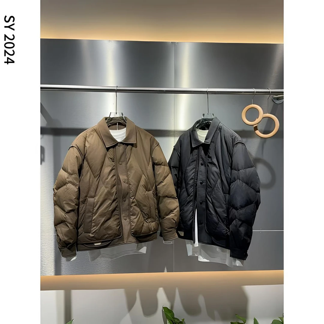 SY·冬季白鸭绒假两件男士短款时尚百搭情侣款翻领保暖羽绒服622