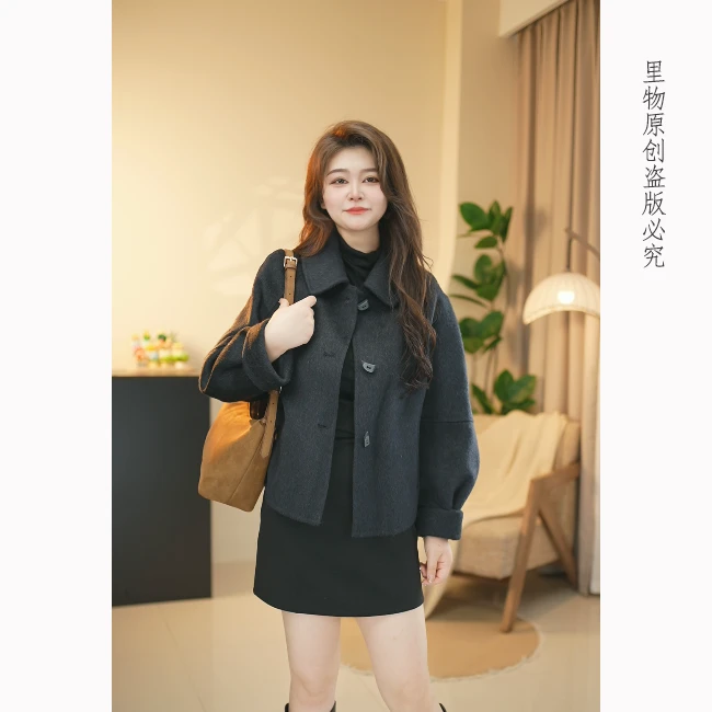 liwu里物双面秋冬大衣女2024新款时尚洋气短款百搭毛呢外套长袖女