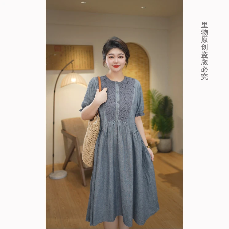 liwu/里物 5164# 夏季蕾丝宽松连衣裙文艺拼接休闲气质女装连衣裙
