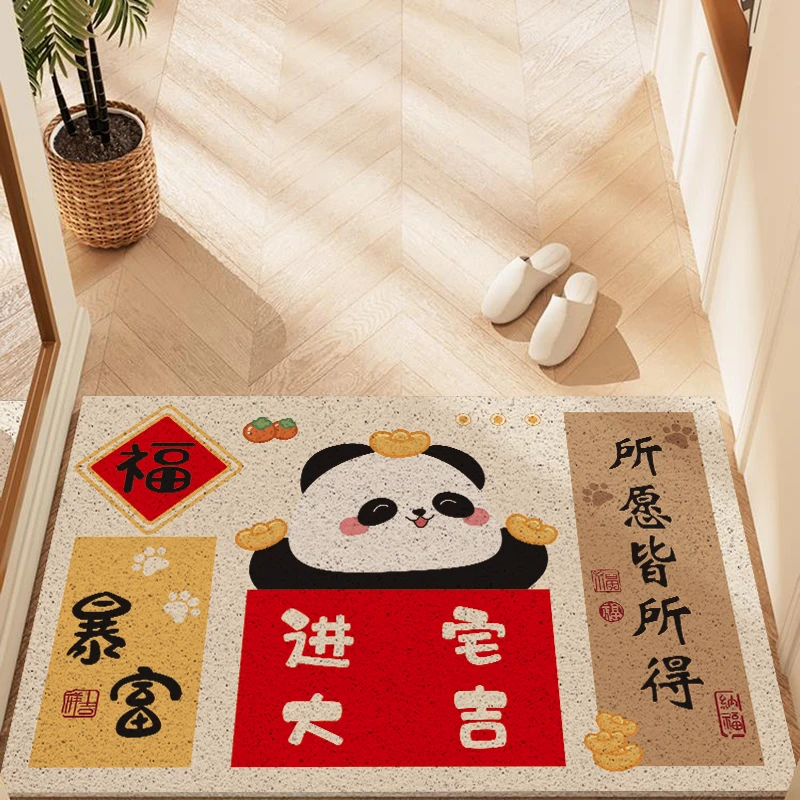 入户门卡通熊猫地垫丝圈门口进门垫门里门外玄关防滑脚垫地毯新款