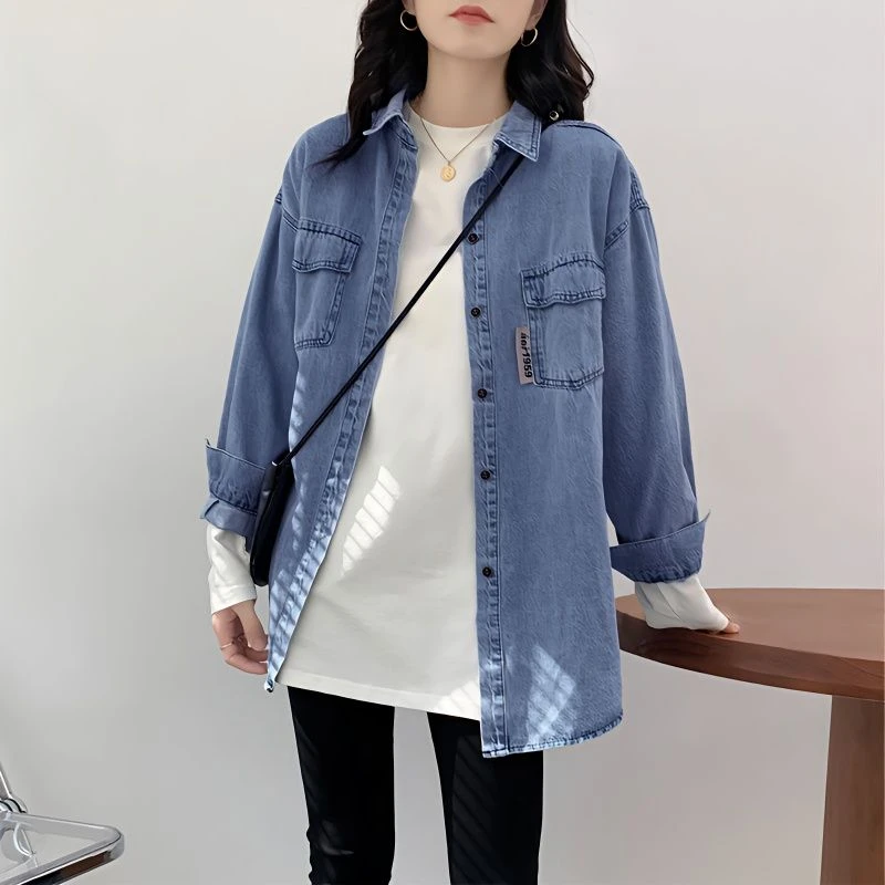 牛仔衬衫女秋季新款宽松韩版长袖复古百搭休闲外穿衬衣ins潮外套