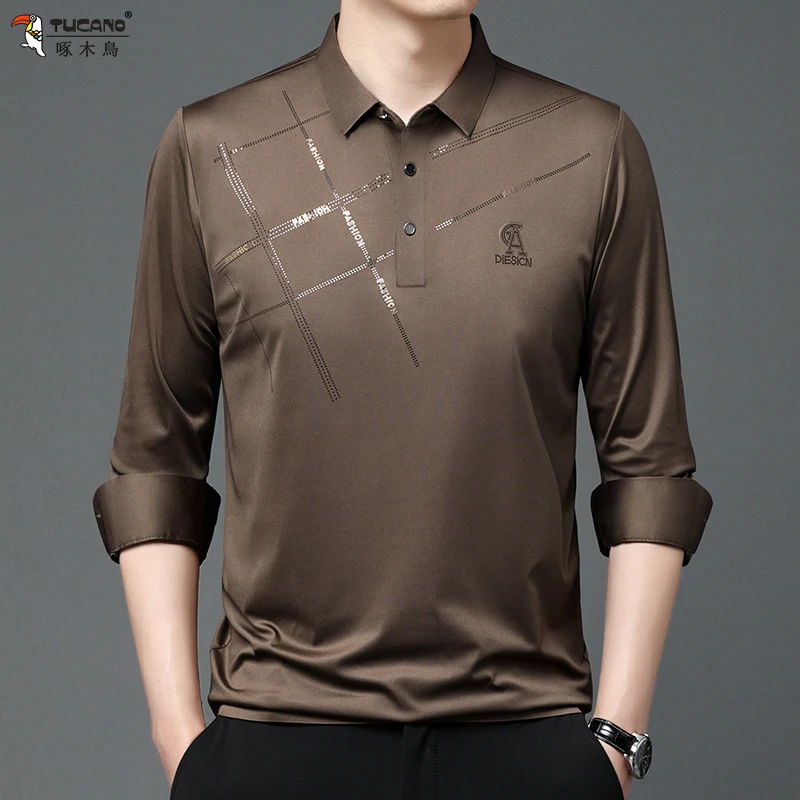 TUCANO/啄木鳥2023秋季新款高档无痕休闲衬衫高弹力长袖POLO衫