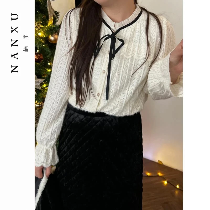 楠序微胖大码女装 2025年秋装胖mm法式长袖衬衫女长袖打底YZ20215