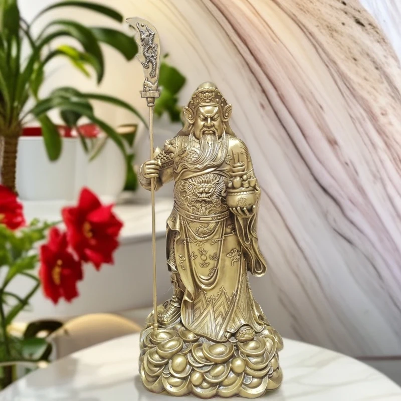 全铜托宝关公摆件持刀立刀关帝武财神家居玄关办公室供养祈福神像