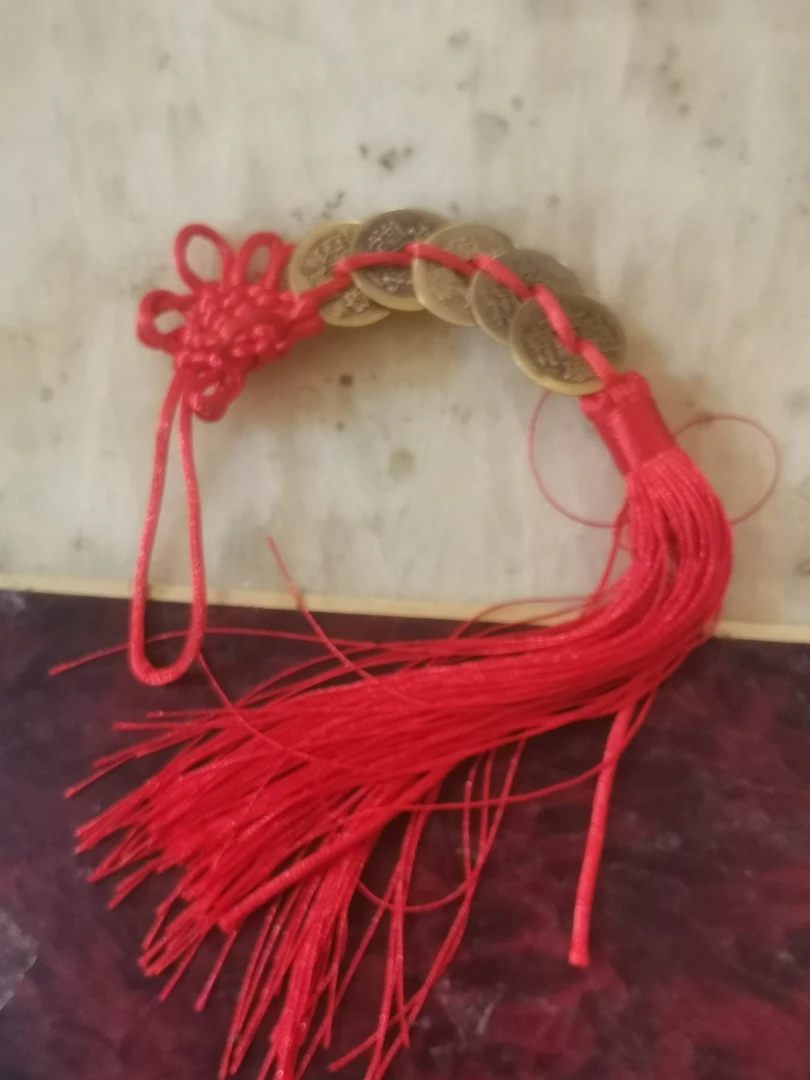 安诺铜器 纯铜五帝钱 红绳五帝钱，中国结红穗挂件 工艺品 黄铜材