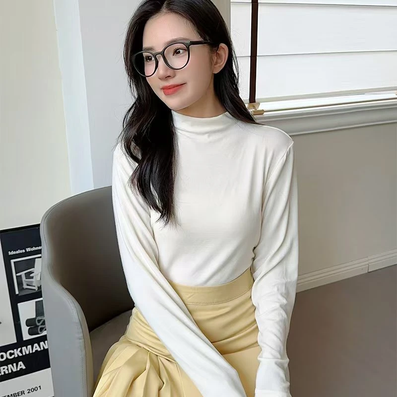 加绒堆堆领女士时尚打底衣百搭洋气