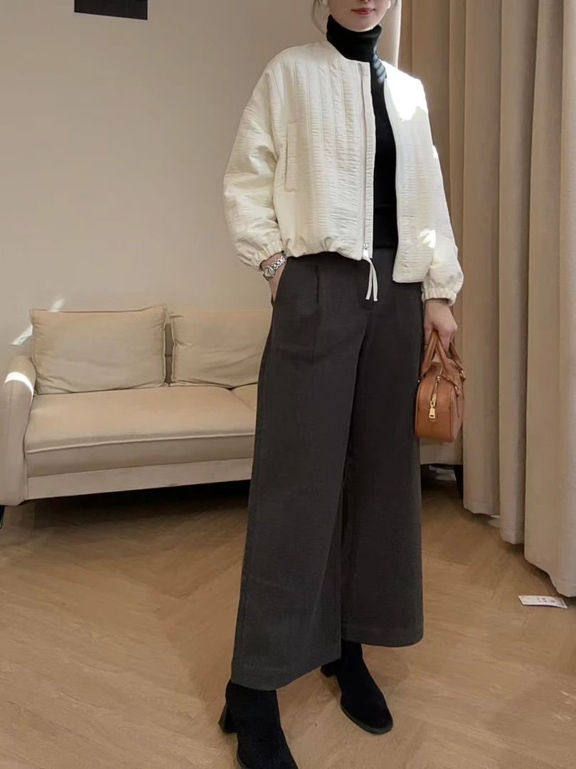 秋冬季新款加厚毛呢裤保暖宽松休闲裤子加长垂感女裤时尚百搭