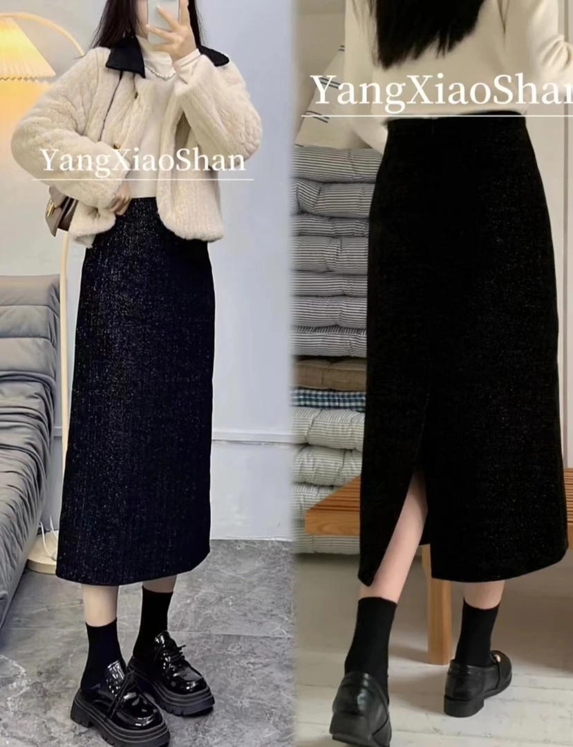 「星河璀璨」韩版加厚小香风气质高雅百搭星空设计后开叉显瘦半身裙