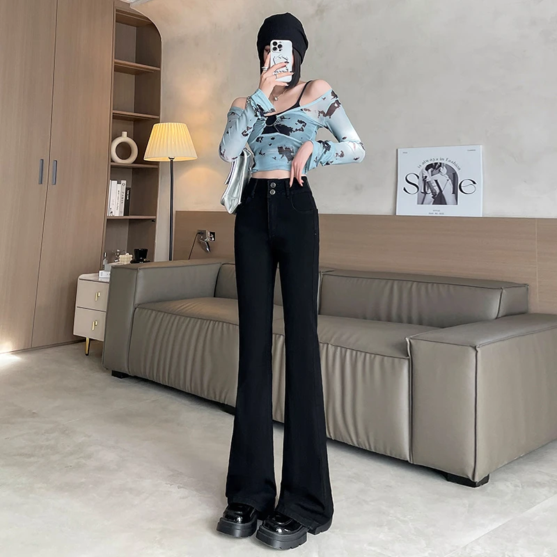 2-300斤胖mm大码女装美式复古微喇牛仔裤女春秋季高腰显瘦微喇裤