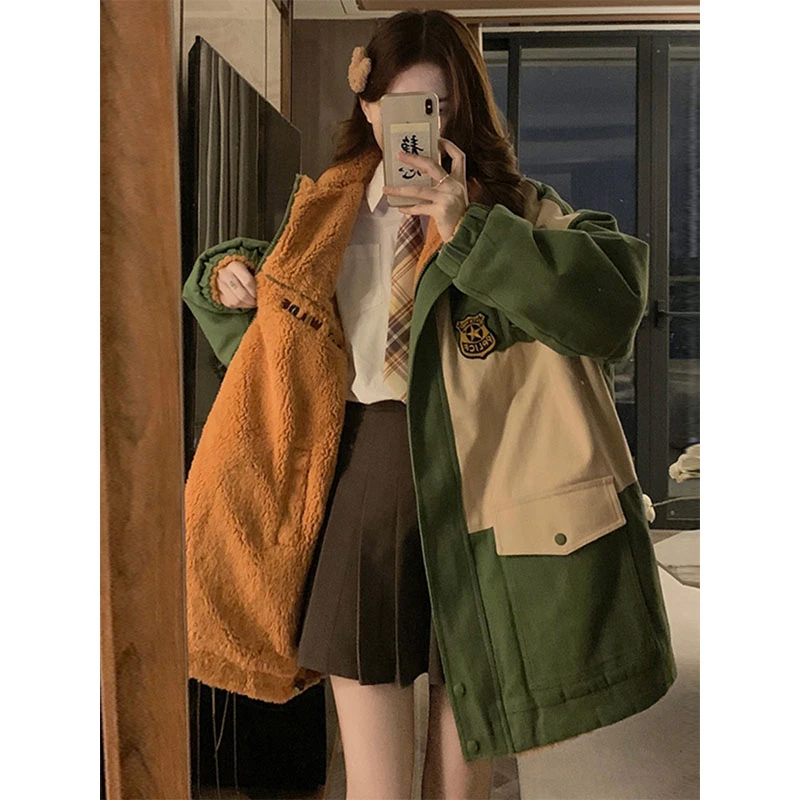 2-300斤胖mm大码女装双面穿外套冬季新款宽松工装加厚棉衣夹克女