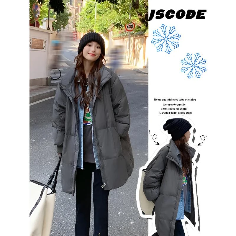 2-300斤胖mm大码女装中长款灰色棉服秋冬季高级感显瘦面包服外套