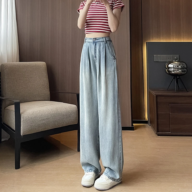 2-300斤胖mm大码女装复古褶皱牛仔裤女款夏季裤子垂感百搭阔腿裤