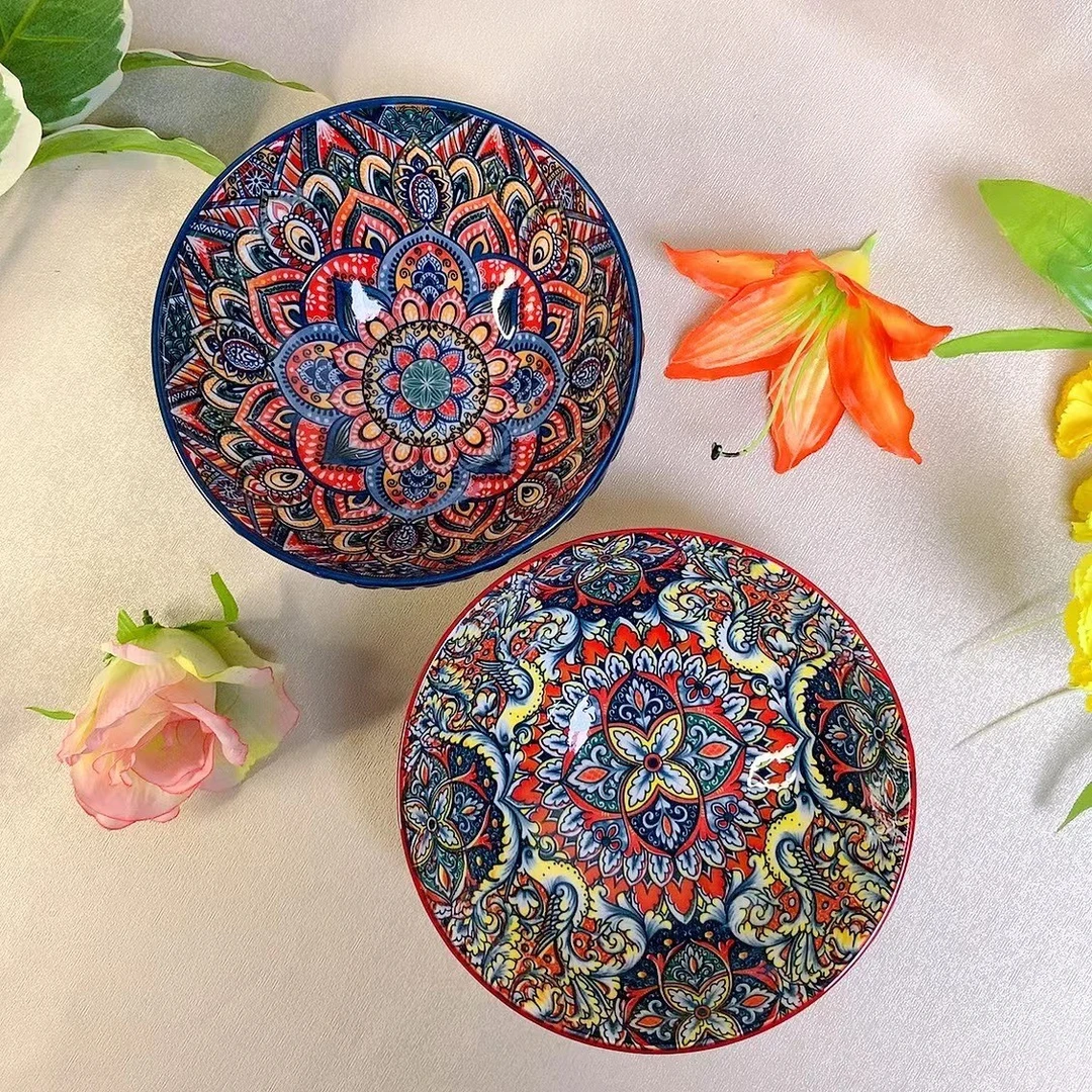 波西米亚爆款家用6.3英寸大面碗混装吃面嗦粉专用釉下彩陶瓷餐具