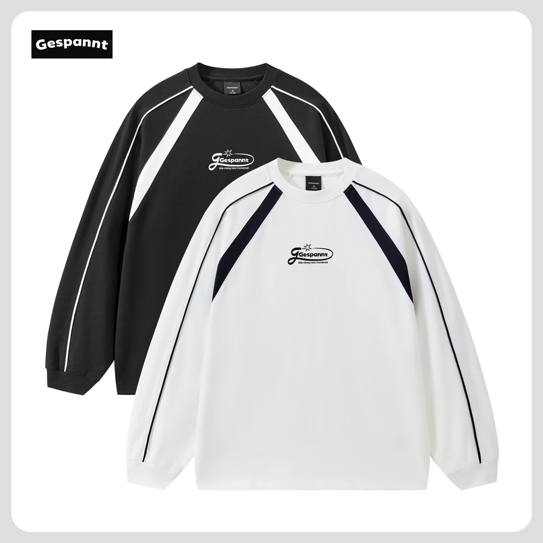 运动休闲拼色长袖速干t春秋户外健身训练宽松圆领国潮情侣款上衣