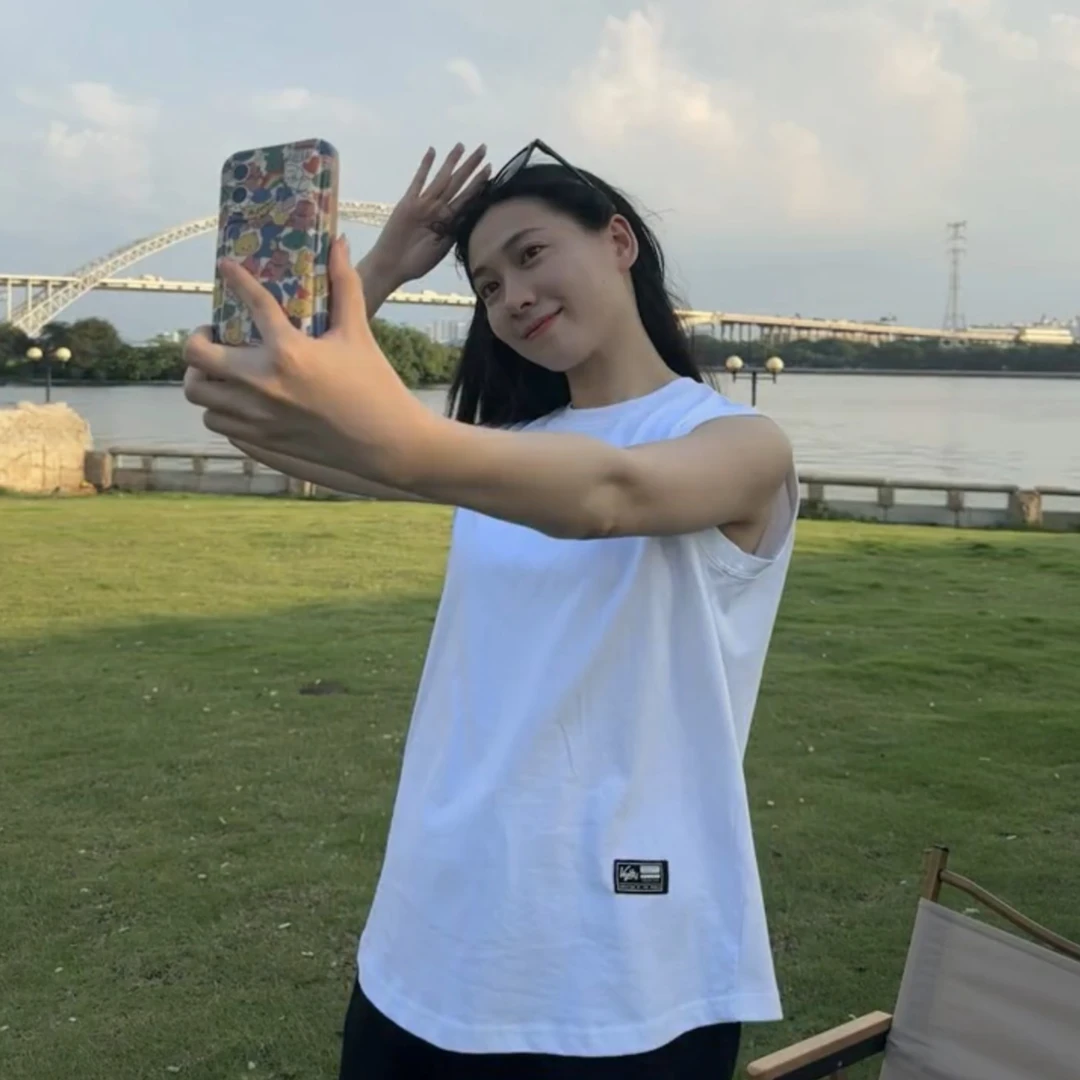 夏季运动健身无袖圆领t恤背心小袖口防走光宽松纯色中性百搭上衣