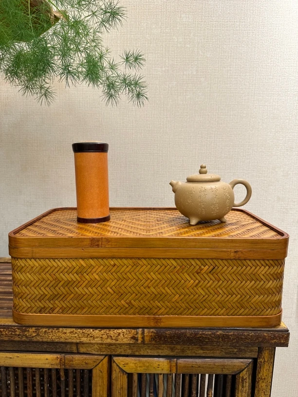 竹编工艺品收纳盒纯青竹编篮子茶具收纳
