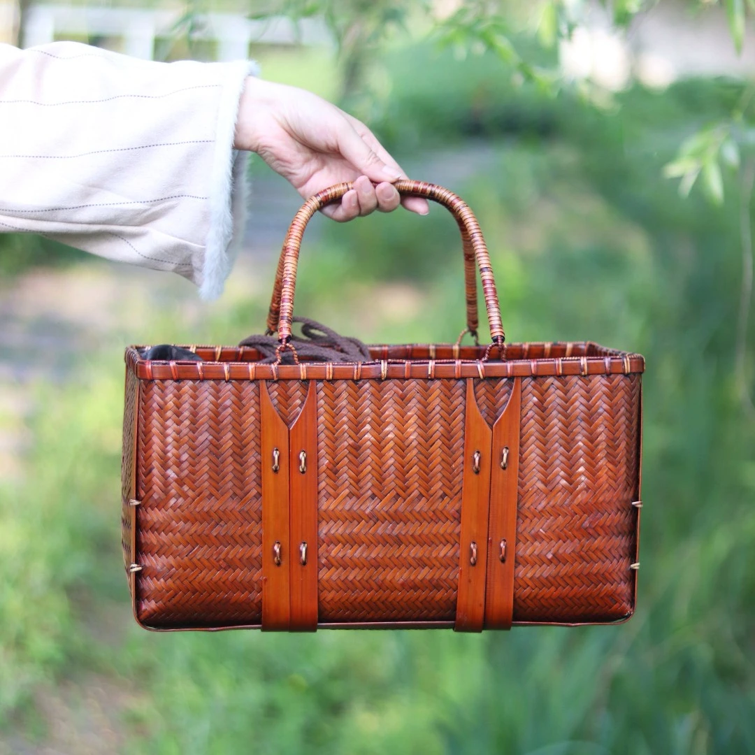 竹编包特大号茶具收纳包37*19*19工艺品手工制作篮子