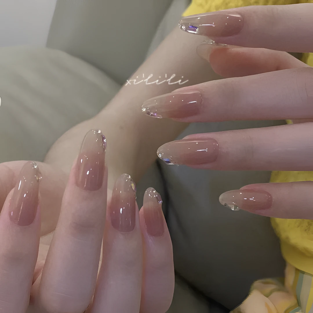 JohonGirls'/琴岛小嫚【沐光而行】裸色极光钻椭圆指尖手工穿戴甲片