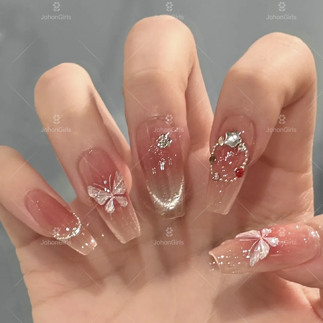 JohonGirls'/琴岛小嫚【 冰晶蝴蝶 】夏日蝴蝶法式猫眼纯手工穿戴甲