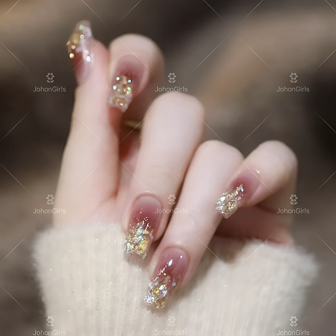 JohonGirls'/琴岛小嫚【温精灵碎钻】 渐变闪粉极光钻ins手工穿戴甲