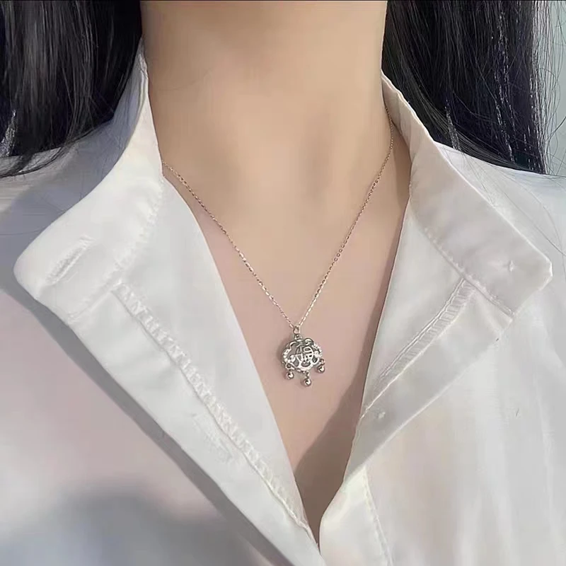 坠链均足银 银纯银足银小银锁平安锁轻奢时尚银锁银项链女士项链