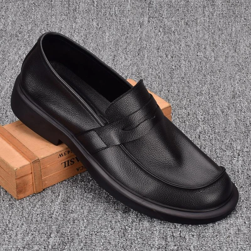 外贸休闲皮鞋男皮透气单层皮懒人鞋软底软皮单鞋商务一脚蹬