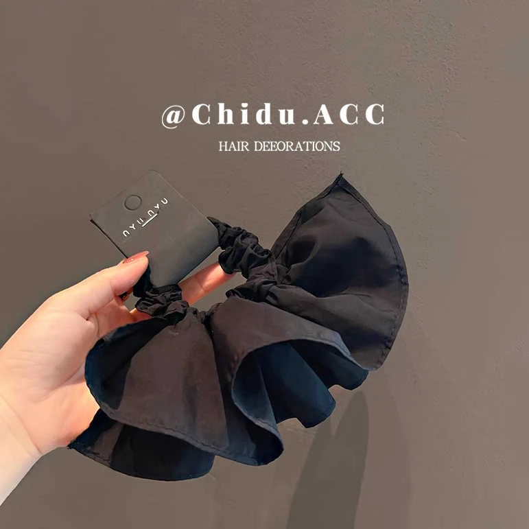 简约韩版气质黑色布艺肥肠圈时尚洋气裙摆发绳发饰盘发新款头圈女