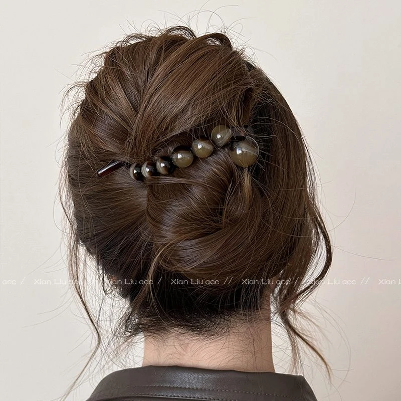 高级感咖色珍珠发夹女2025新款后脑勺一字抓夹气质盘发扭扭夹头饰