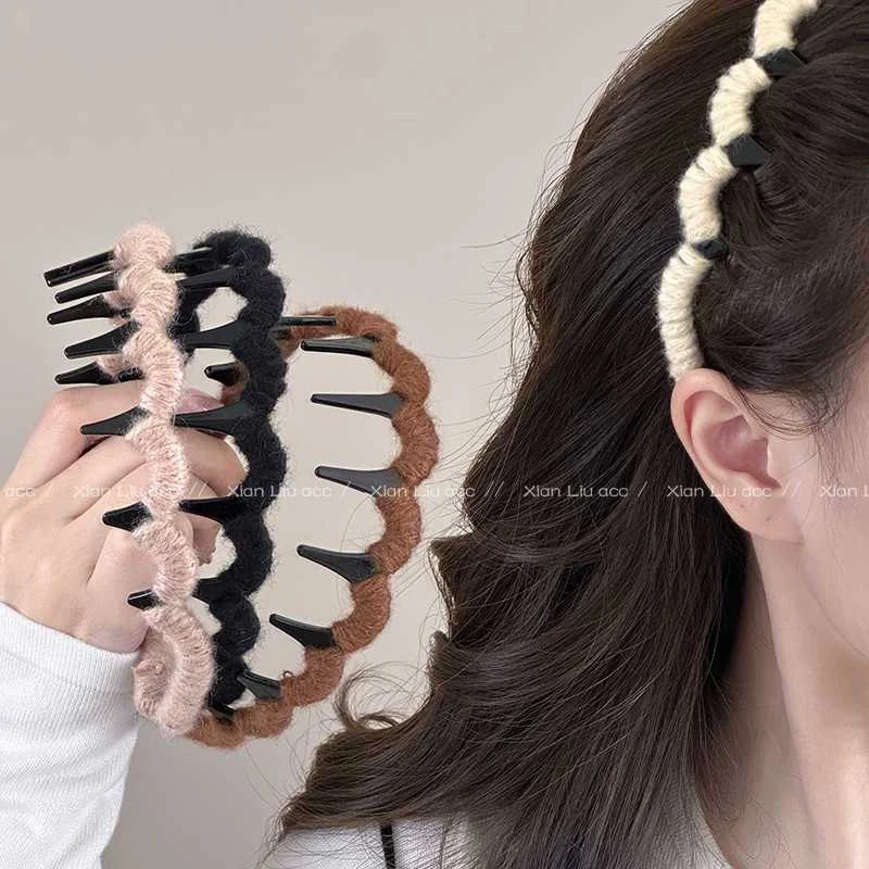 毛线缠绕发箍女2024新款秋冬高颅顶带齿洗脸头箍压发发卡百搭头饰