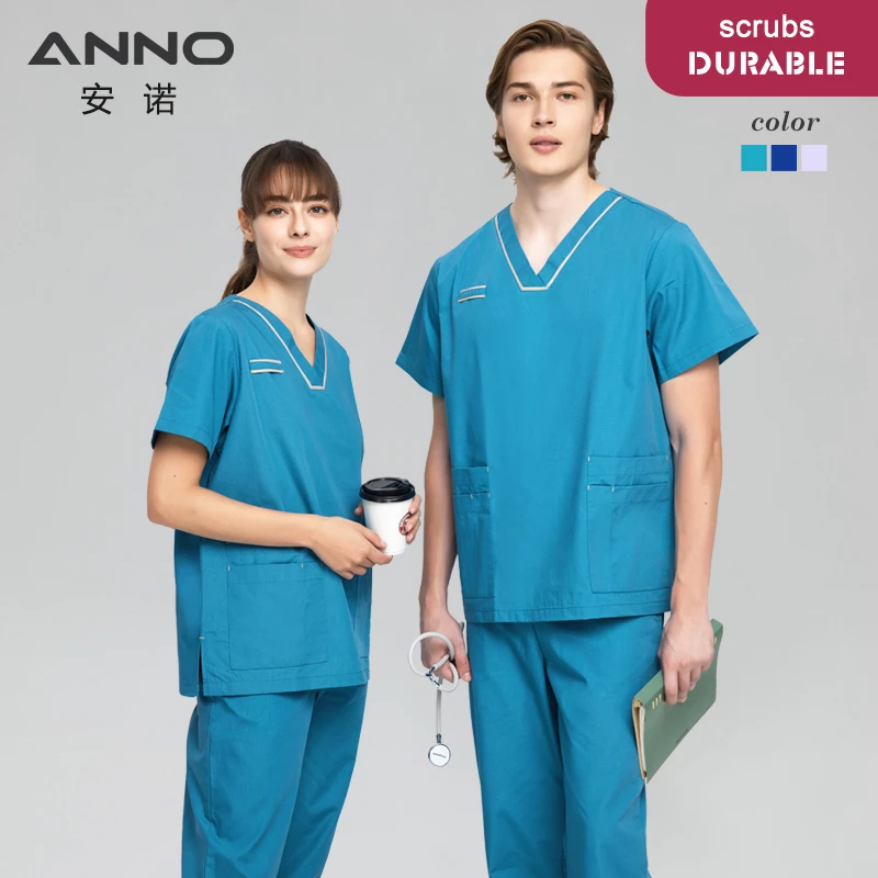 15SS016安诺护士医生宠物医院刷手衣涤棉V领短袖套装护士服