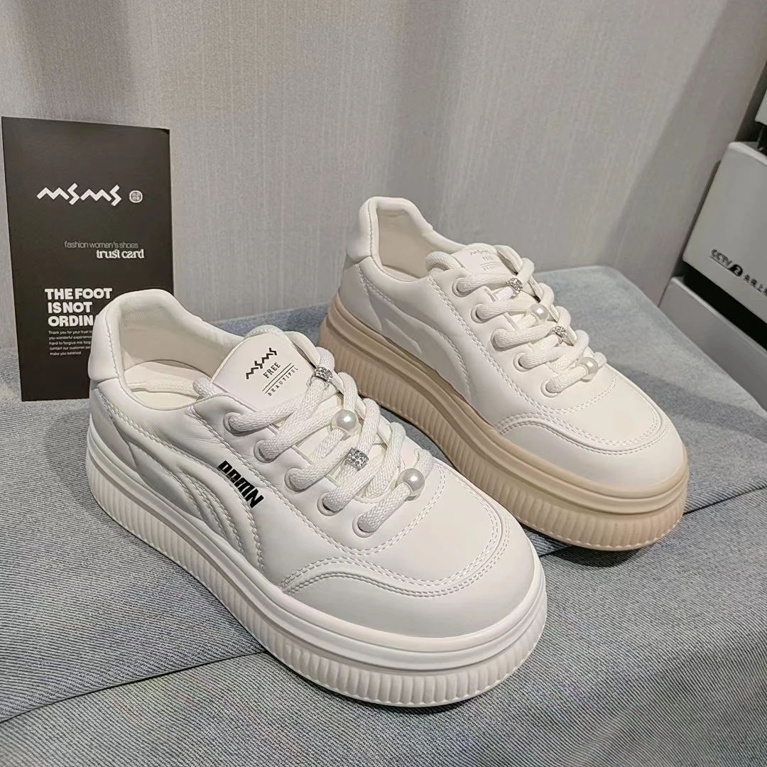 玛莎玛索春季新款休闲鞋106-607时尚百搭厚底系带轻便舒适小白鞋-