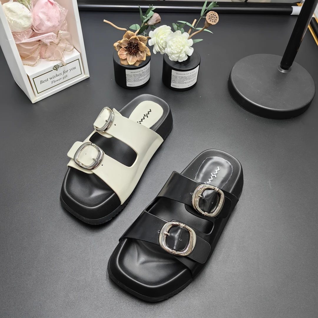玛莎玛索2024夏季新款高档软底沙滩凉鞋118-611时尚皮带扣一字拖#