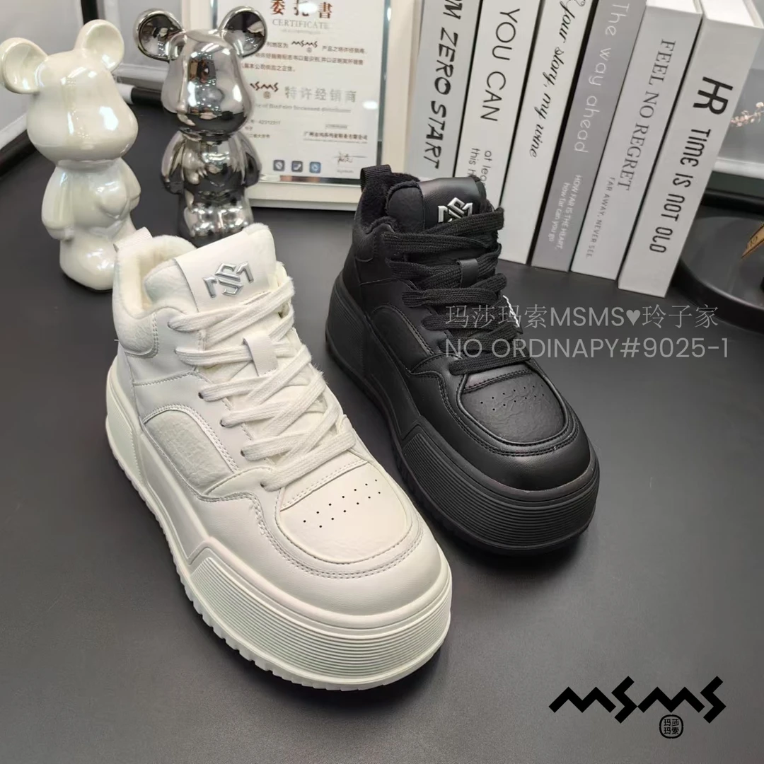 <玛莎玛索>冬季大棉厚底高帮女休闲鞋板鞋9025-1时尚保暖女小白鞋