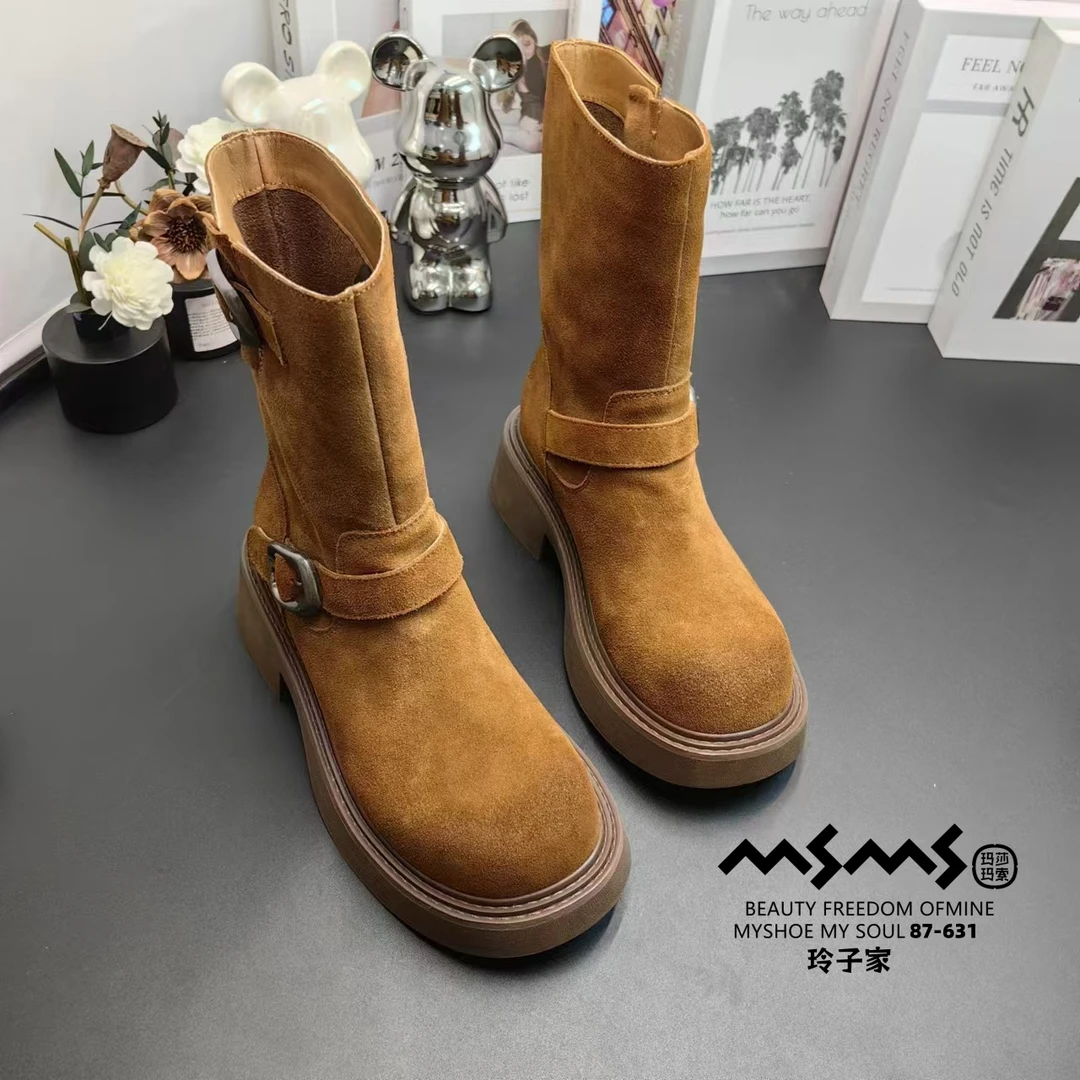 <玛莎玛索>秋季新款英伦风磨砂扣带马丁靴短靴87-631复古厚底小众