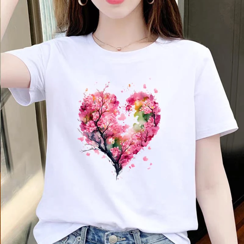 爱心可爱通勤女T恤外穿洋气ins网红爆款休闲印花圆领韩版短袖T恤