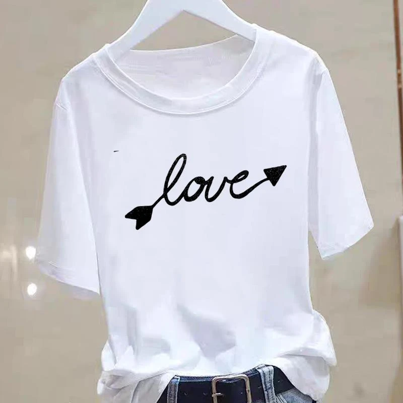 字母可爱百搭休闲夏通勤印花女洋气网红圆领外穿简约ins短袖T恤
