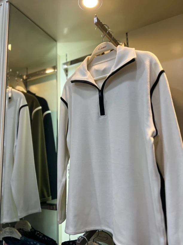 caser秋女士加厚暖姜绒翻领拉链撞色保暖上衣