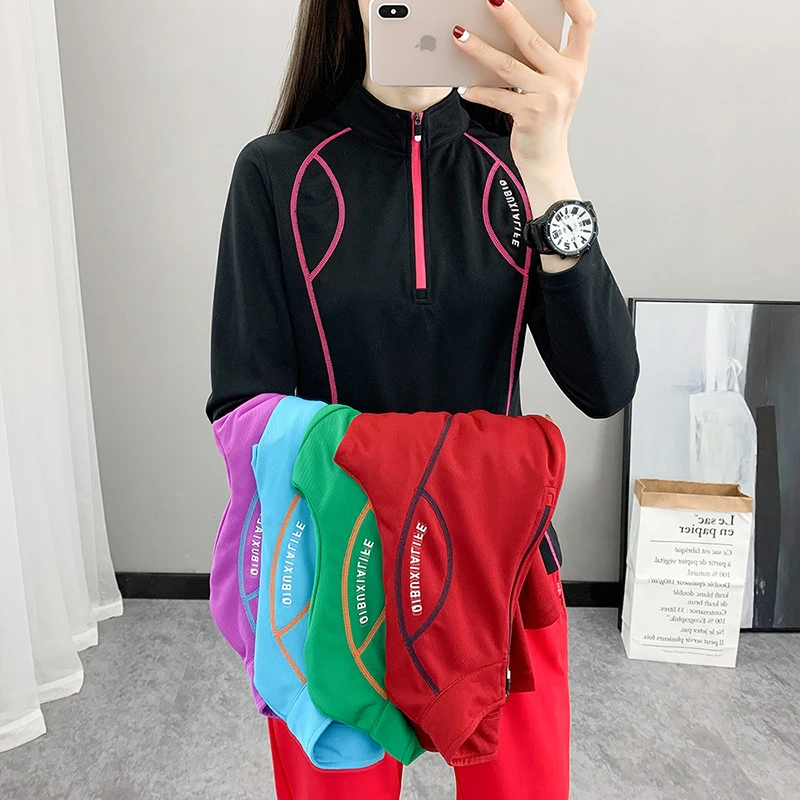 户外速干衣长袖女立领半拉链运动跑步登山上衣薄款修身T恤女式