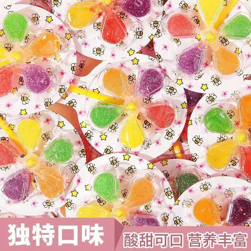 风车五彩软糖水果棒棒糖批发儿童糖果卡通网红彩虹休闲旋转零食