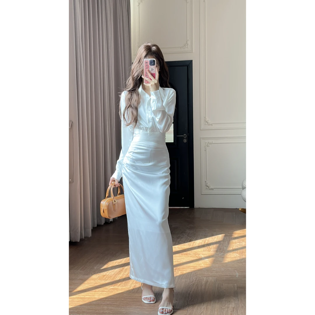 小小仟 修身蚂蚁腰上衣+气质包臀褶皱显瘦收腰半裙