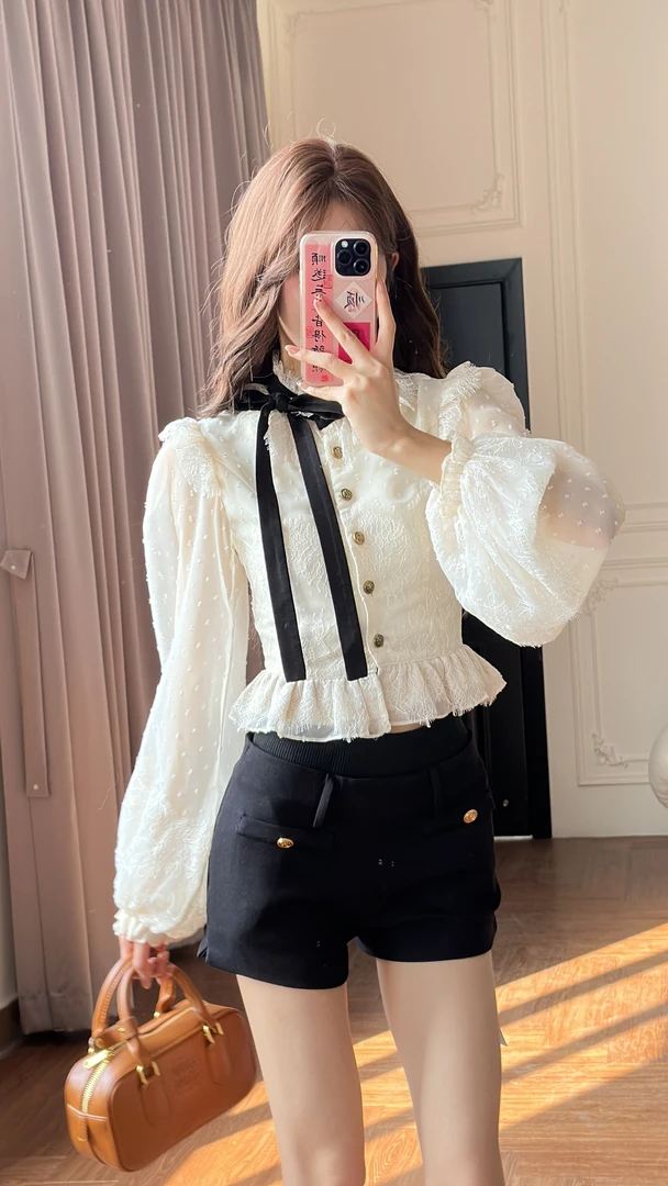 小小仟 骑士少女 宫廷风套装法式蕾丝衬衫长袖短裤