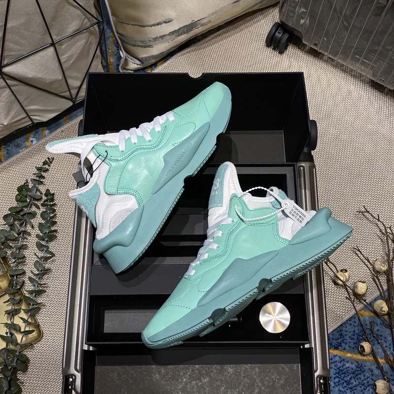 Y3KAIWA蒂芙尼绿夏季真皮打孔透气老爹鞋 孔雀蓝走秀款浅绿清爽鞋