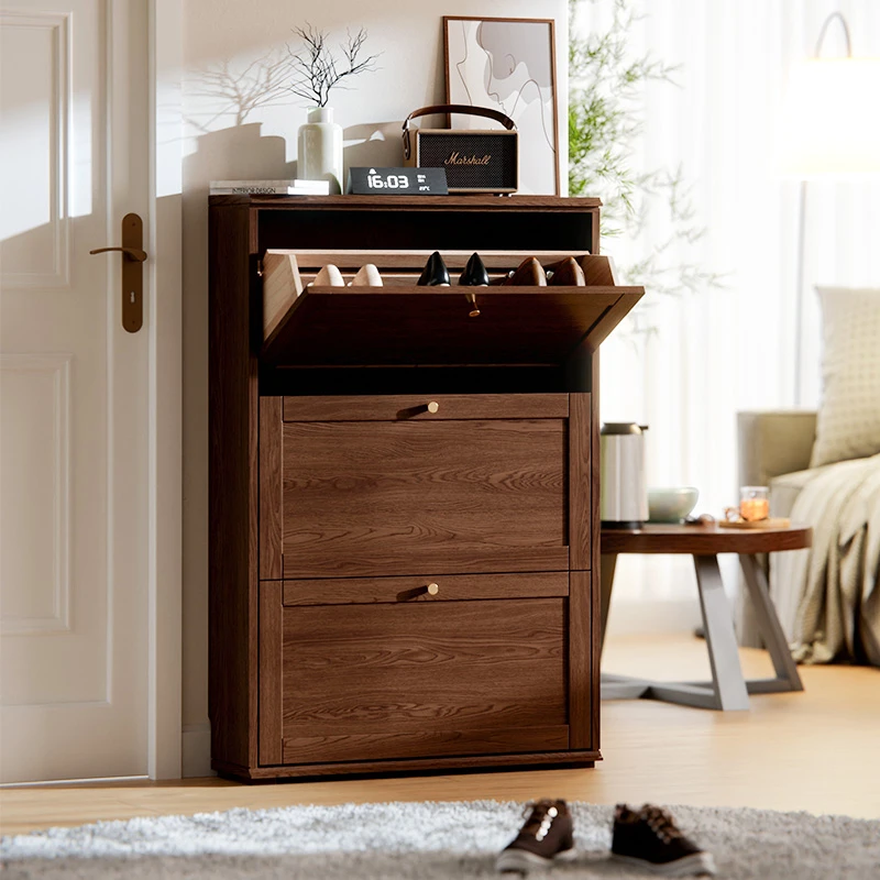 2601实木翻斗鞋柜门口家用入户大容量超薄玄关靠墙一体简约收纳柜