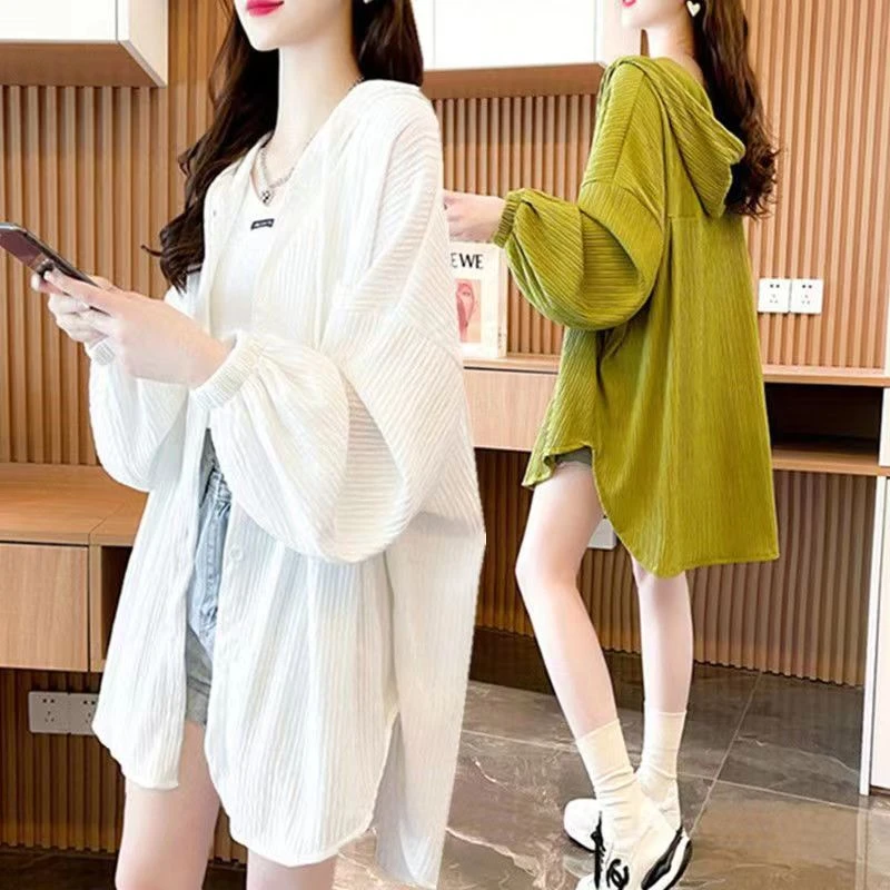 2025新款中长款衬衫防晒衣开衫女潮流时尚衬衣百搭宽松垂坠感外套