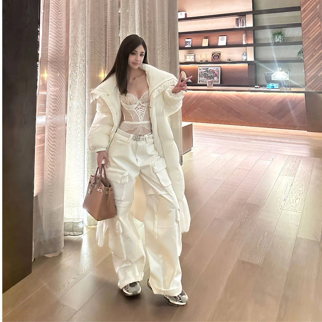 MIKIHLEO 2024秋冬“N个口袋”时尚休闲小众工装牛仔裤（裤长106）