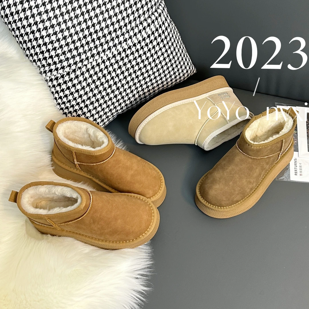 优优~2023新款时尚短筒雪地靴百搭加绒加厚保暖套筒棉鞋女