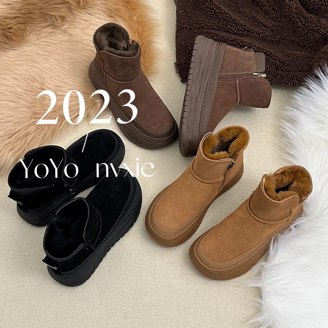 优优~2023秋冬短筒雪地靴时尚百搭经典厚底加绒加厚保暖棉靴女